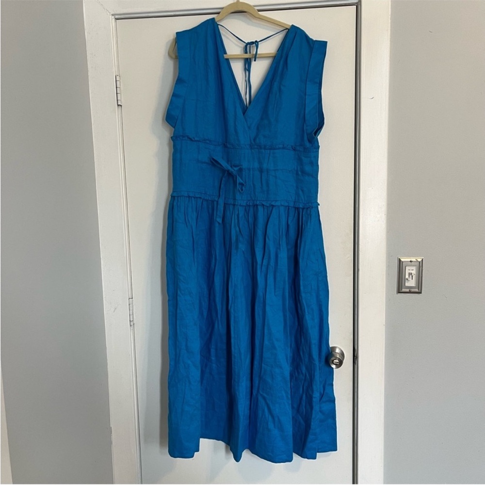 NEW! Banana Republic Blue Cabana Linen Cinch-Waist Maxi Dress - Medium 🍉 - Picture 5 of 9